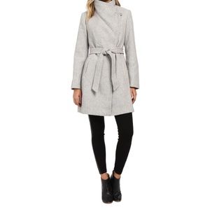 W Gray Basketweave Wrap Coat